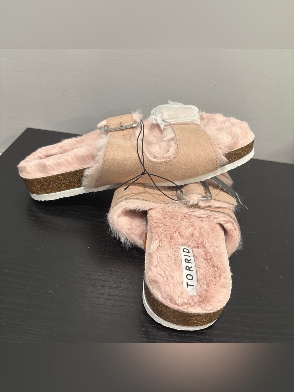 torrid Blush Pink Faux-Fur Buckle Slide Clogs sandals new w tags faux fur